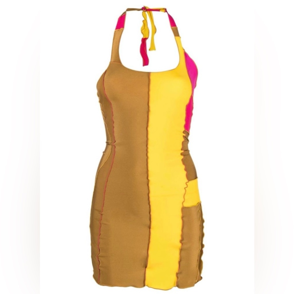 sherris Yellow Patchwork Halterneck Dress